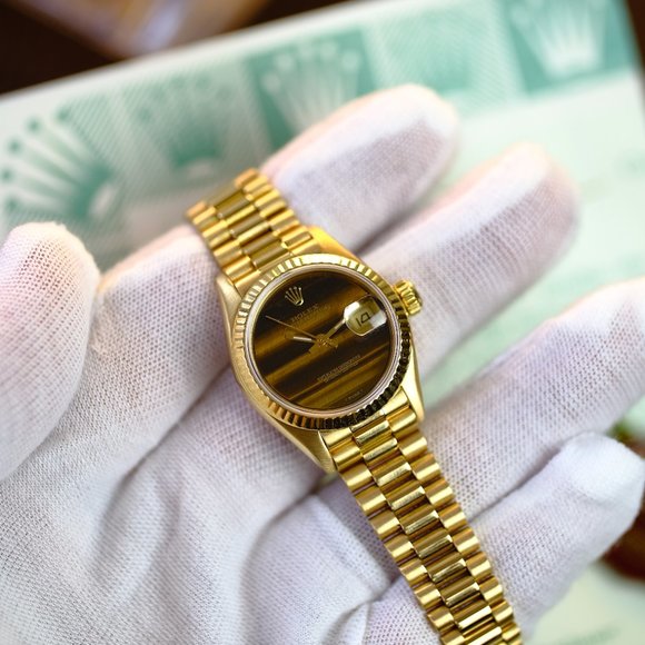 Rolex Ladies Datejust Factory Wood Dial 18K Gold - Picture 11 of 13